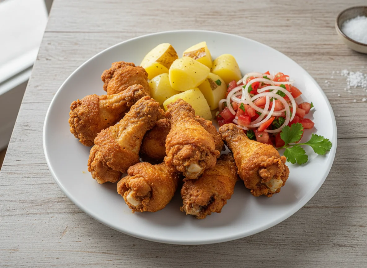 Frango frito com batata e vinagrete photo