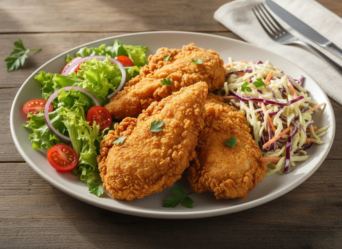Frango frito com salada e coleslaw photo