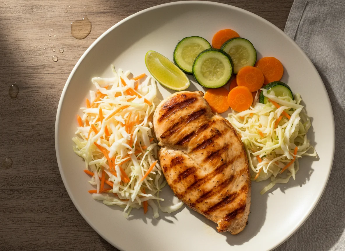 Frango grelhado com legumes e salada photo