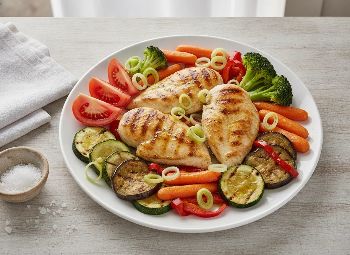 Frango grelhado com legumes variados photo