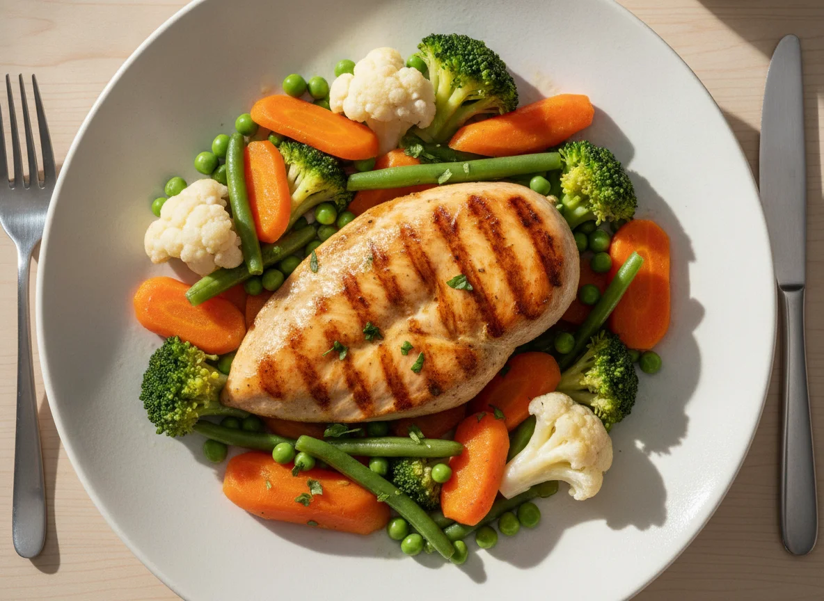 Frango grelhado com mix de vegetais photo
