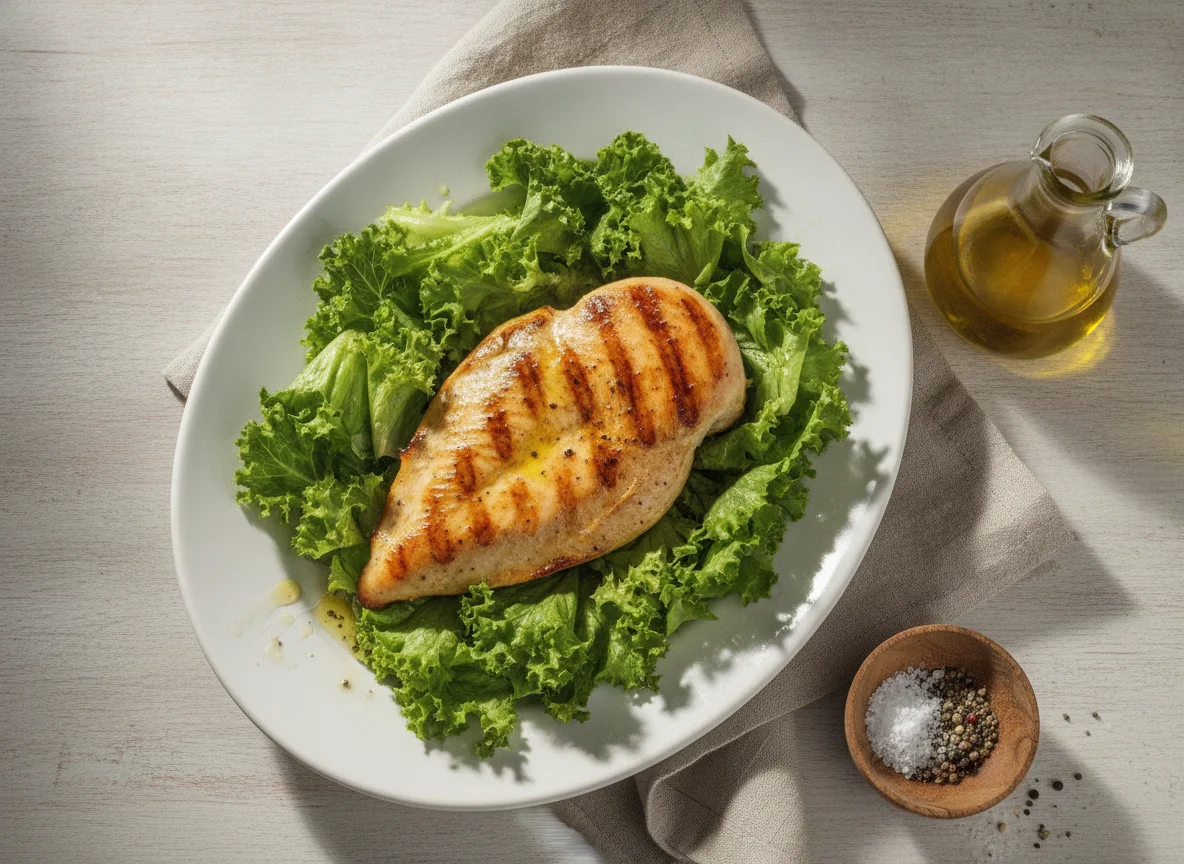 Frango grelhado com salada de alface photo
