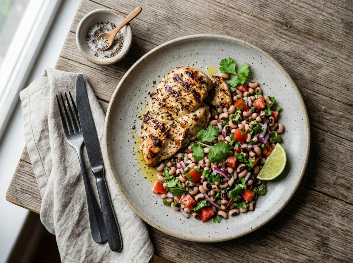 Frango Grelhado com Salada de Feijão photo