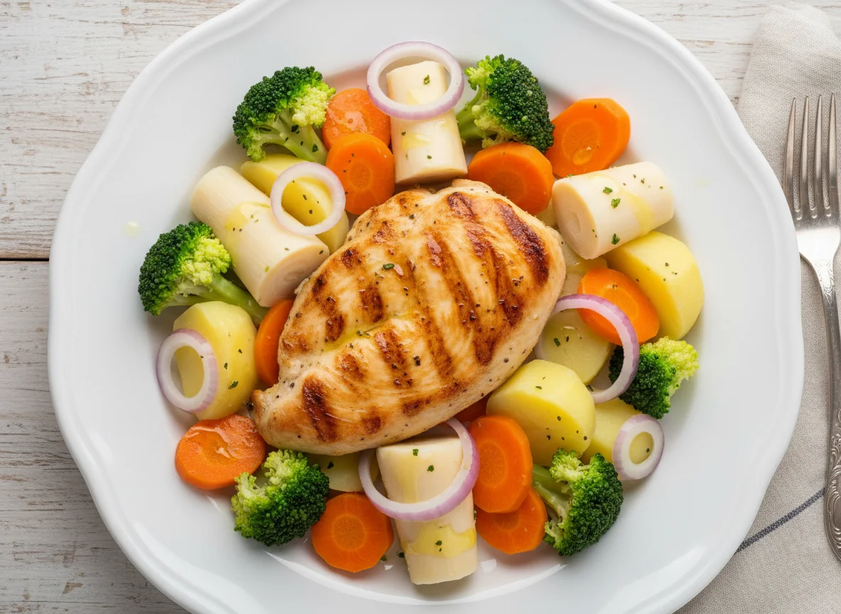 Frango grelhado com salada de legumes photo