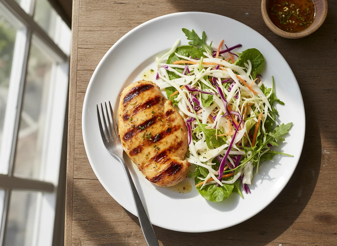 Frango grelhado com salada de repolho e cenoura photo
