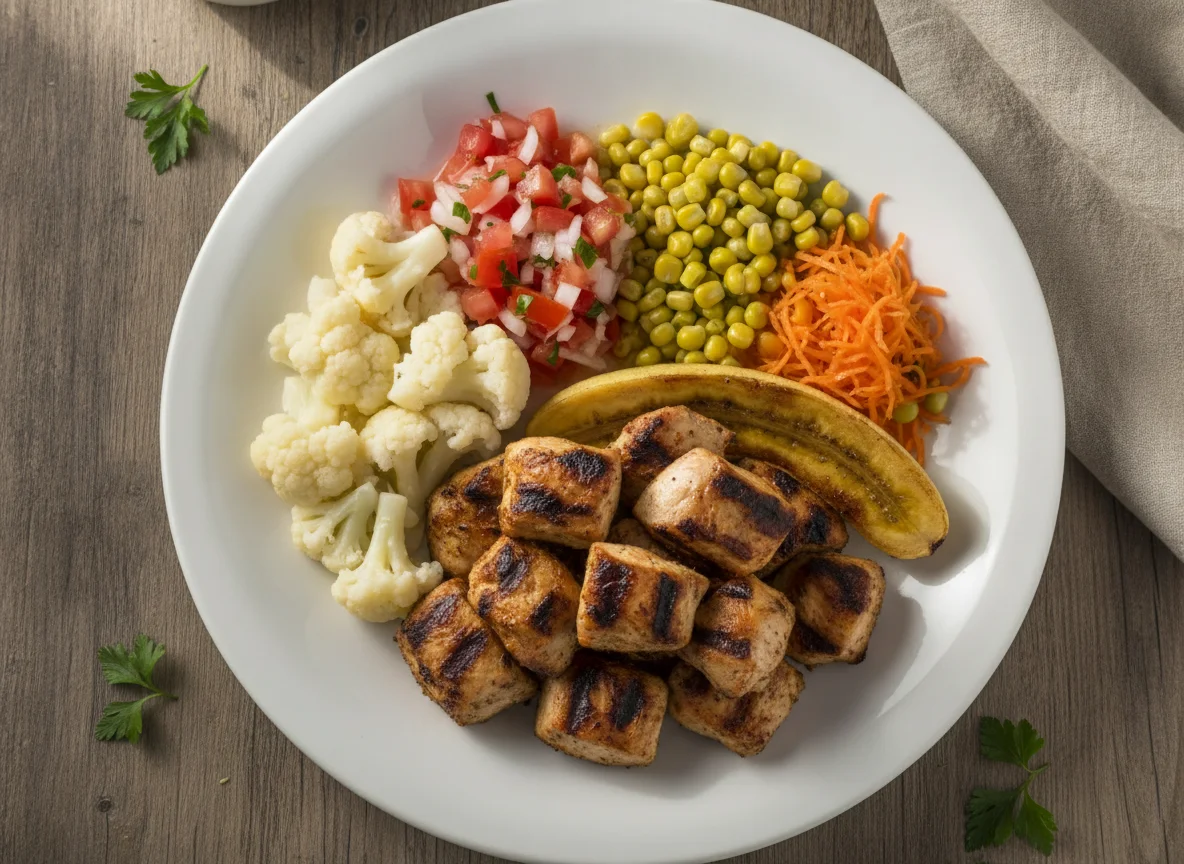 Frango grelhado com salada e banana photo