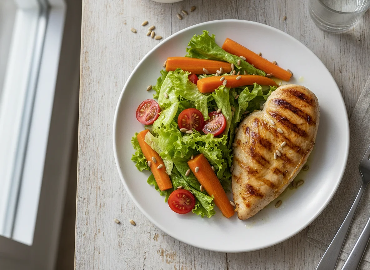 Frango grelhado com salada e cenoura photo