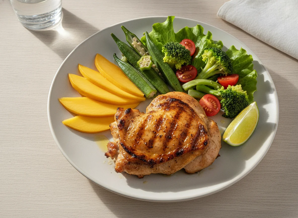 Frango grelhado com salada e manga photo