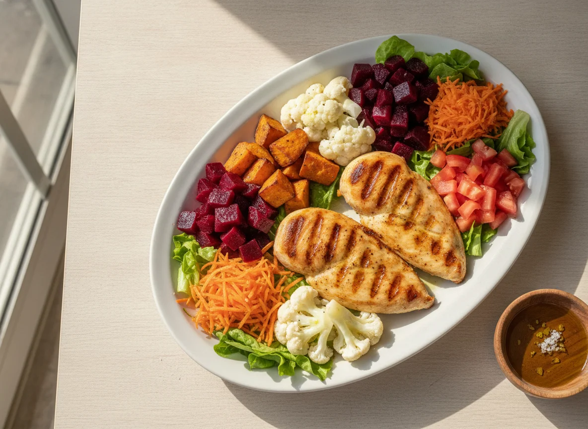Frango Grelhado com Salada Mista e Batata Doce photo