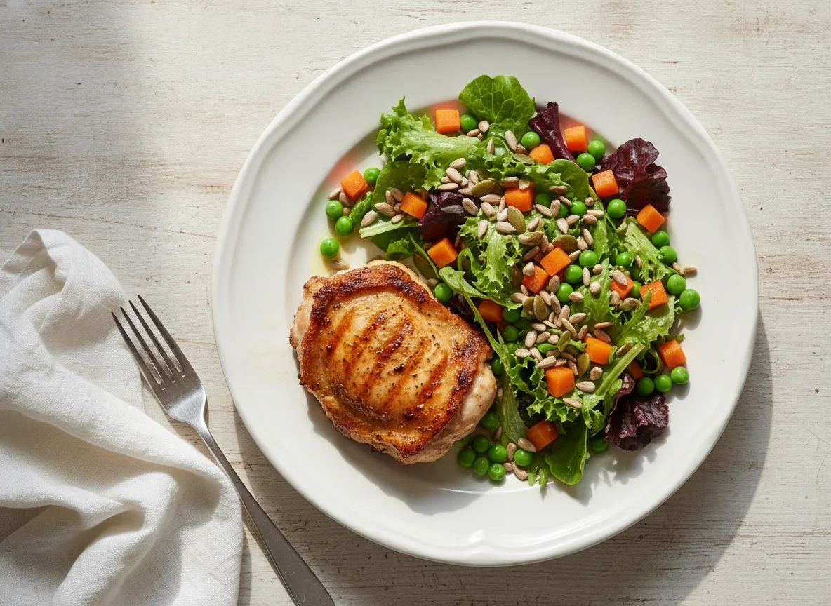 Frango grelhado com salada mista e sementes photo