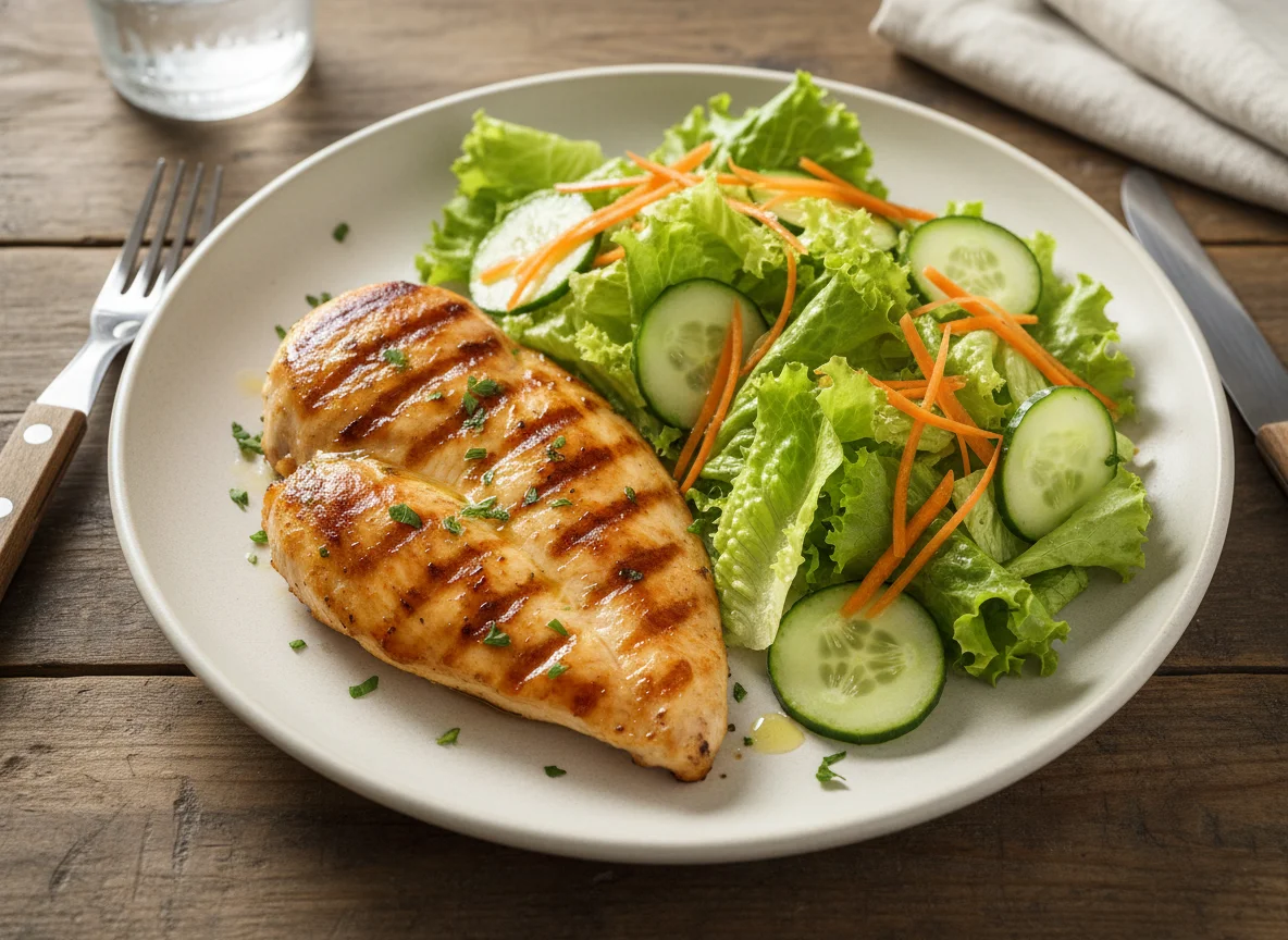 Frango grelhado com salada photo