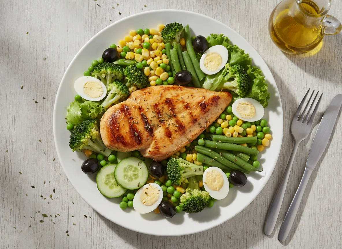 Frango grelhado com salada variada photo