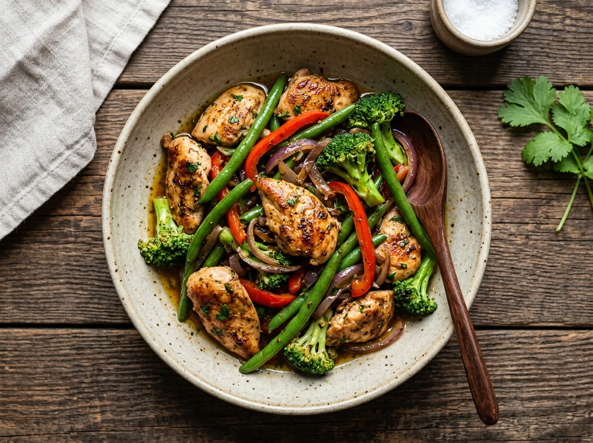 Frango salteado com legumes photo