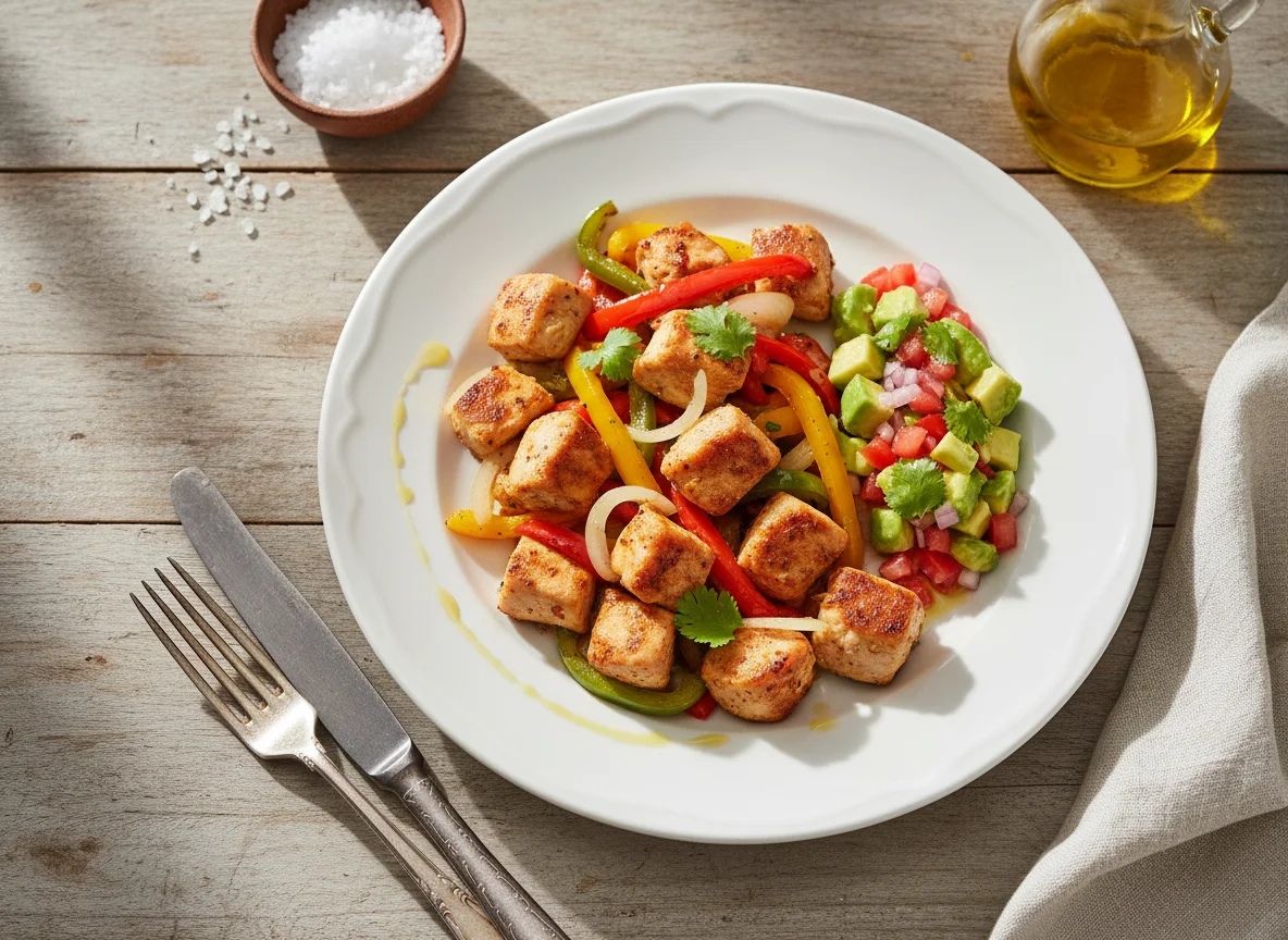 Frango Salteado com Legumes e Vinagrete de Abacate photo