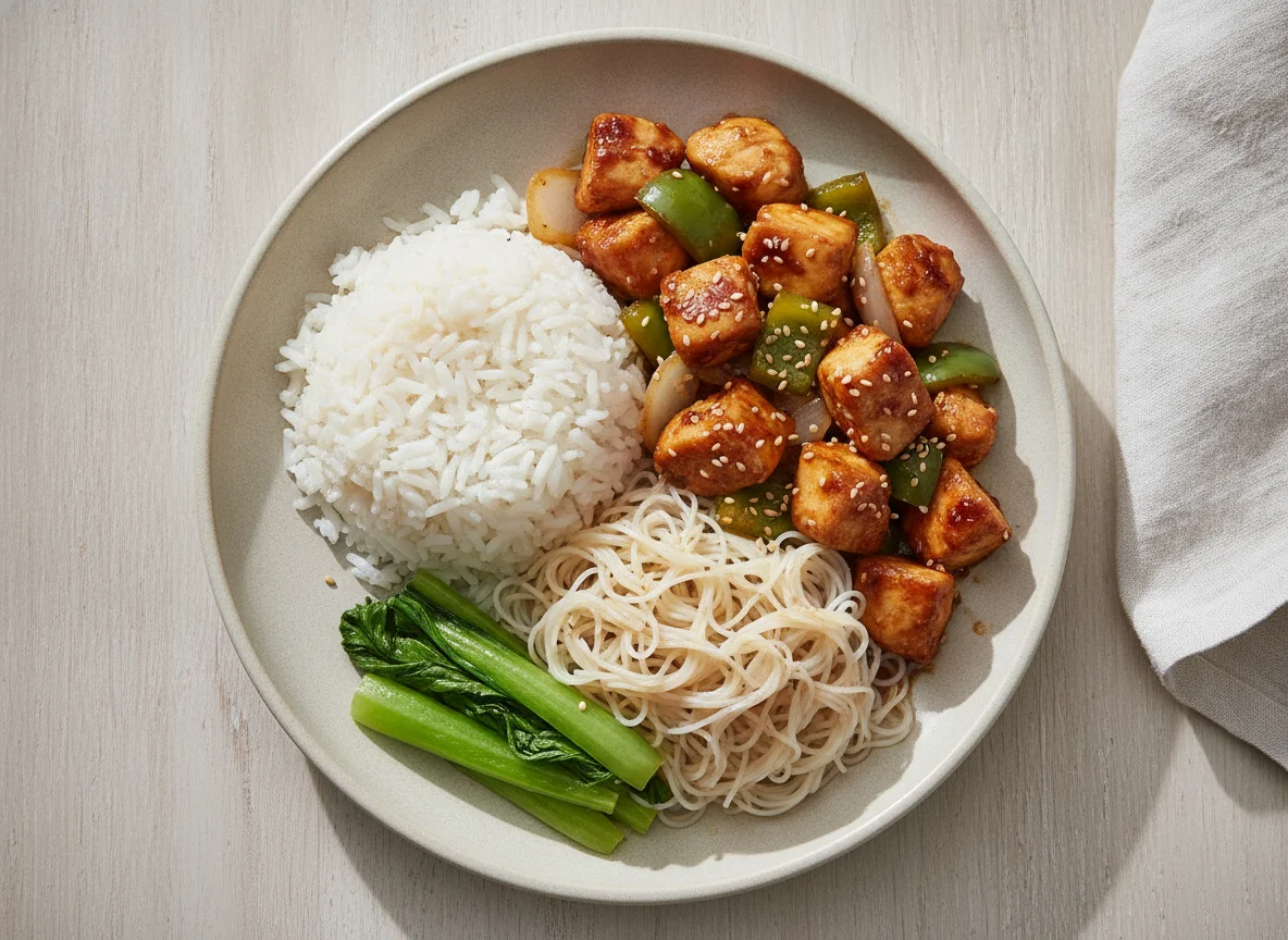 Frango Xadrez com Arroz e Bifum photo
