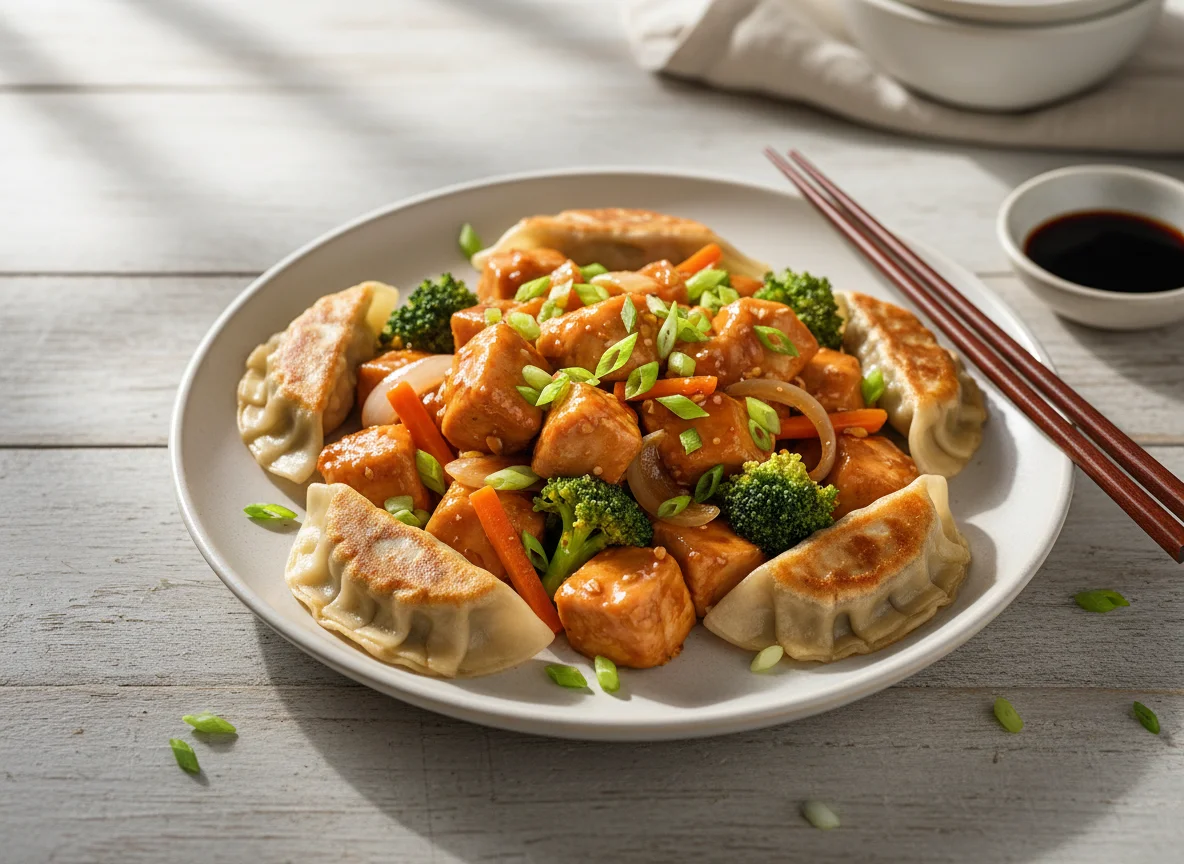 Frango Xadrez com Gyoza photo