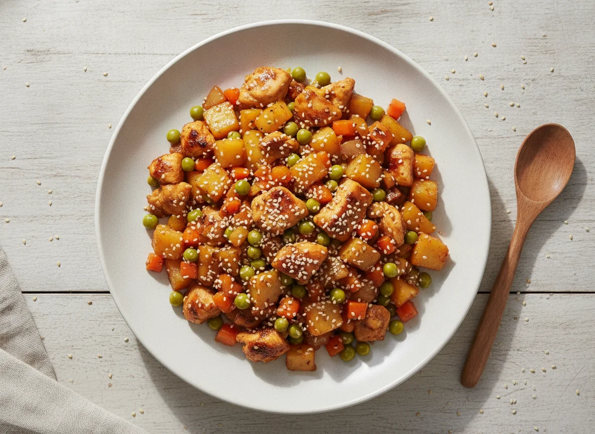 Frango xadrez com legumes e gergelim photo