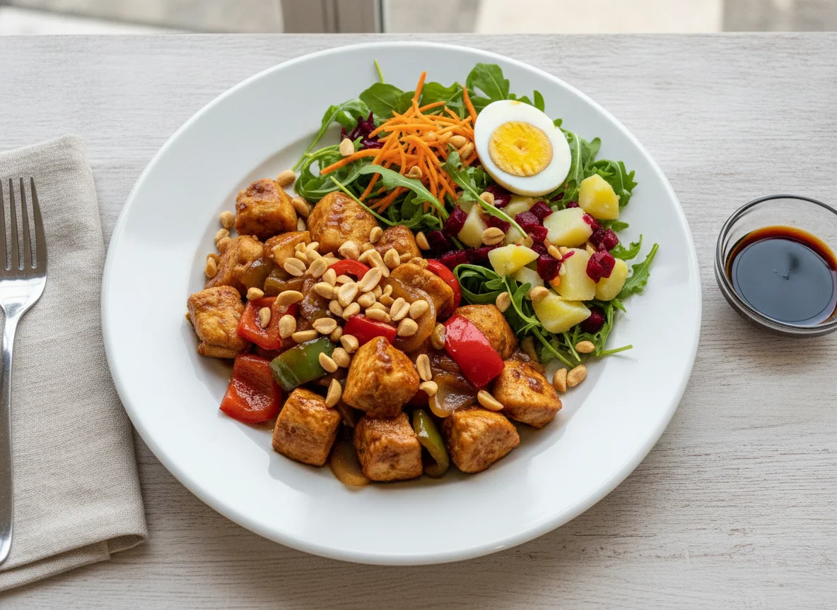 Frango Xadrez com Salada e Ovo photo
