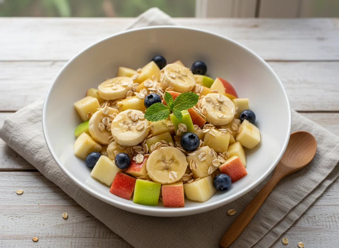 Frutas picadas com aveia photo