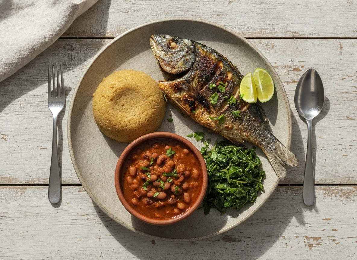 Funje com Peixe e Feijão photo