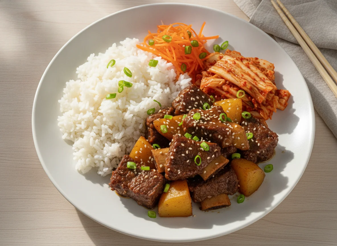 Galbi-jjim com Arroz e Kimchi photo