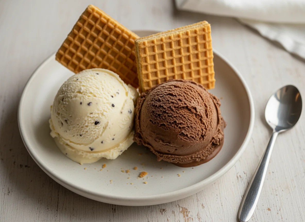 Gelado de dois sabores com bolacha photo