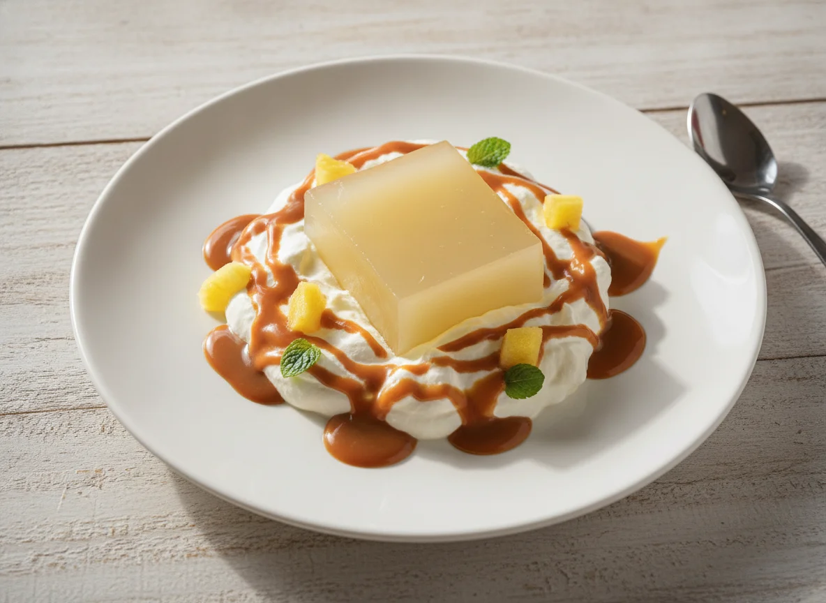 Gelatina com creme e calda photo