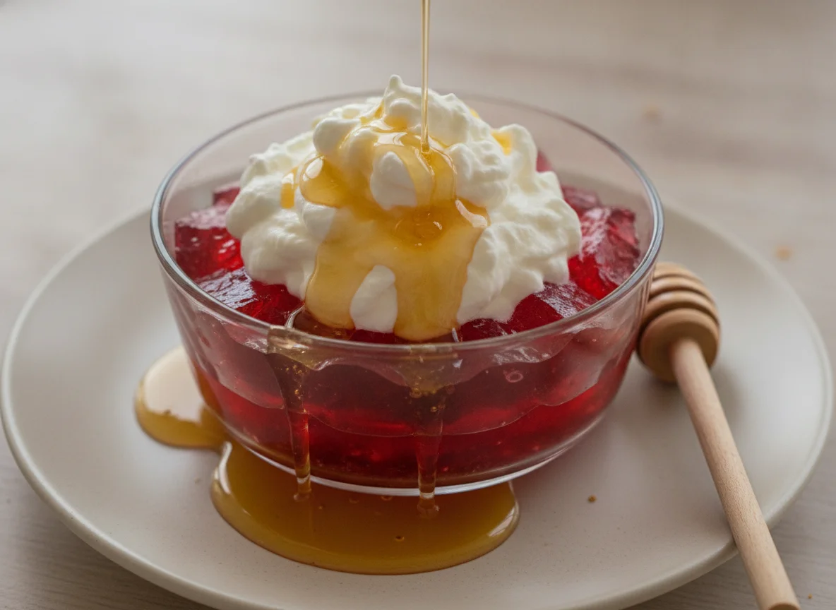 Gelatina com creme e mel photo