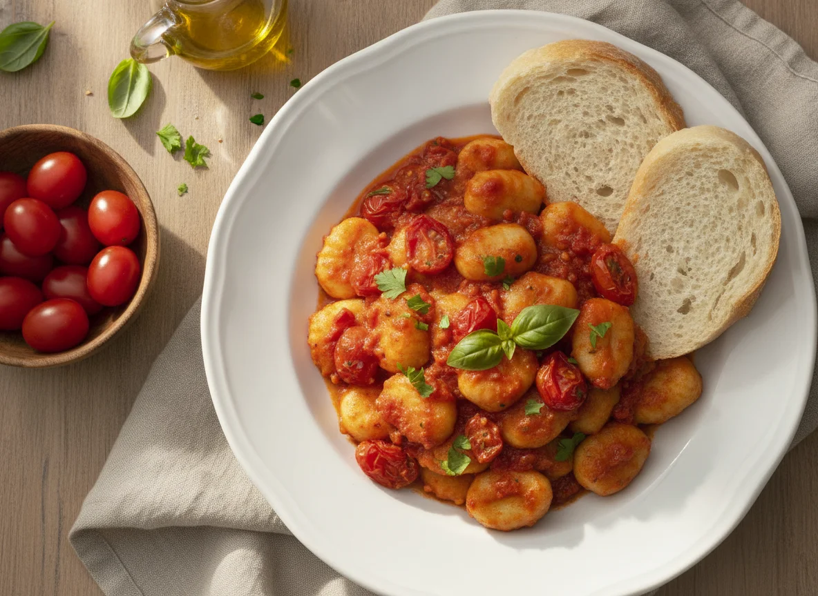 Gnocchi ao molho de tomate com pão photo