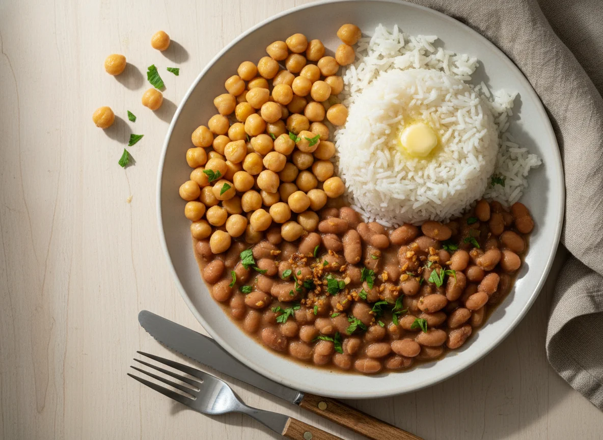 Grão de bico, arroz e feijão photo