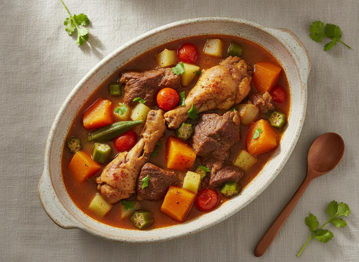 Guisado de carne com legumes e quiabo photo