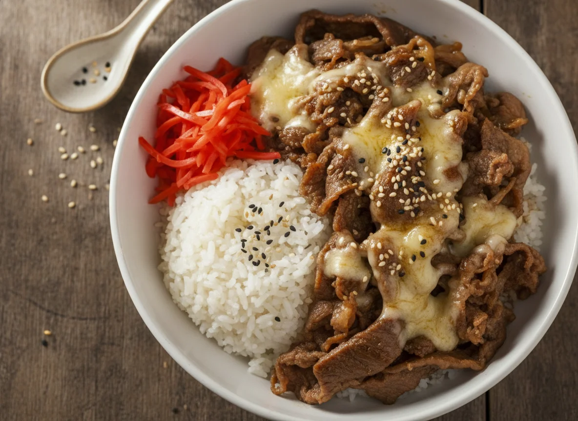 Gyudon com Queijo e Gengibre em Conserva photo