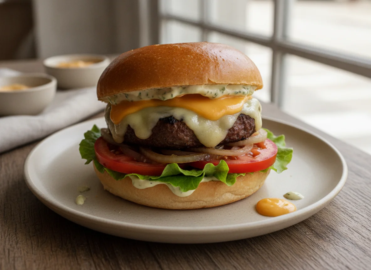 Hambúrguer Artesanal com Queijo e Salada photo