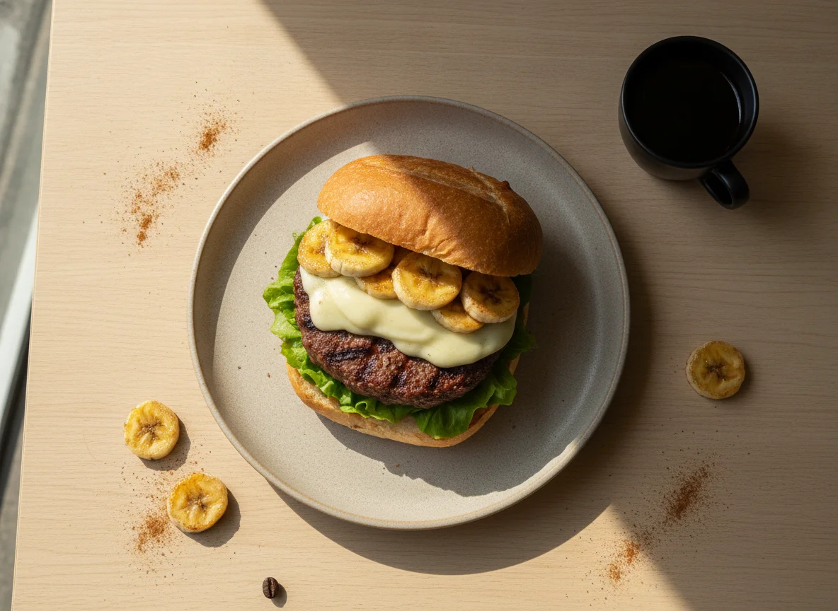 Hambúrguer caseiro com banana e café photo