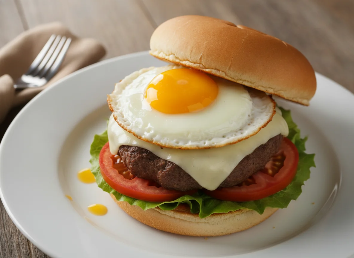 Hambúrguer Caseiro com Ovo e Salada photo