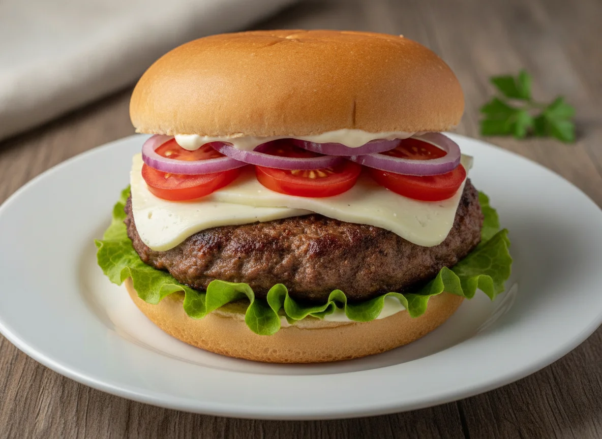 Hambúrguer Caseiro com Queijo e Salada photo