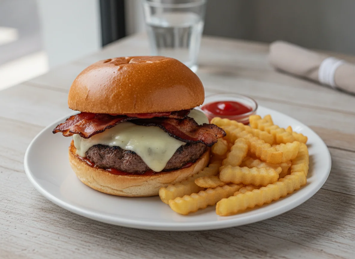 Hambúrguer com Bacon e Batatas Fritas photo