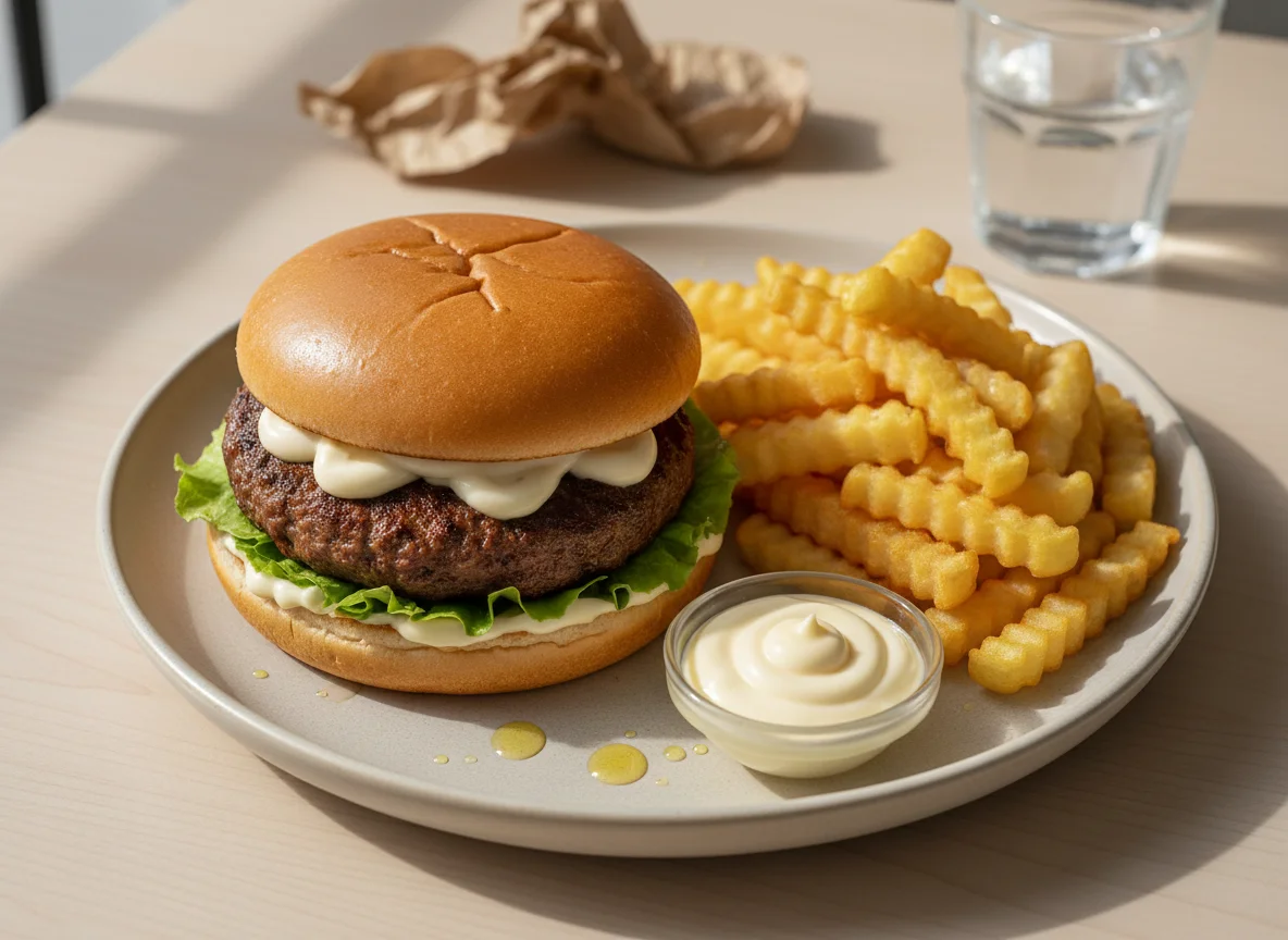 Hambúrguer com Batata Frita e Maionese photo