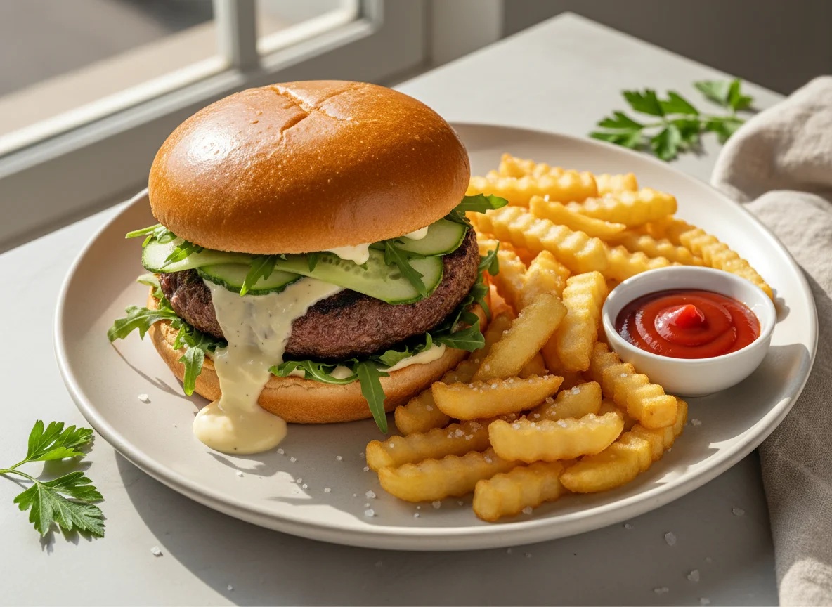 Hambúrguer com batatas fritas photo