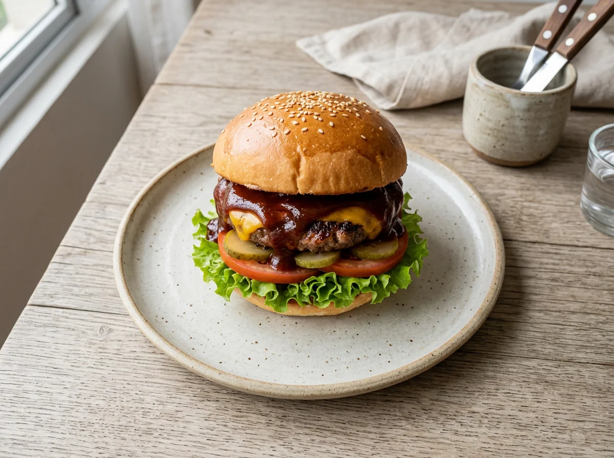 Hambúrguer com molho barbecue photo