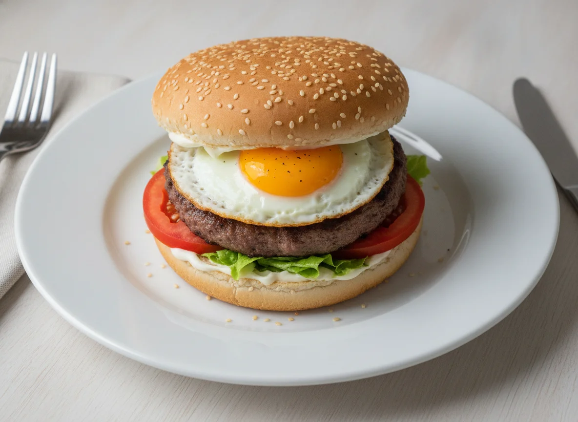 Hambúrguer com Ovo e Salada photo