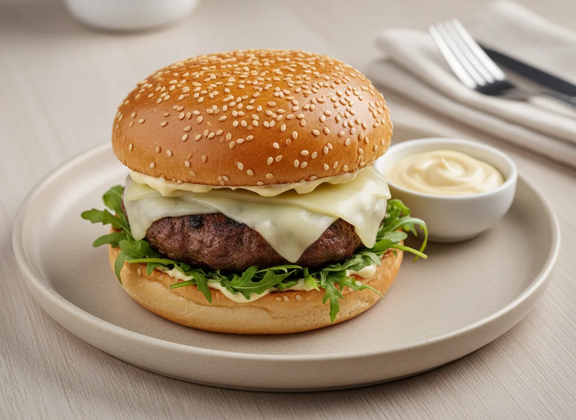 Hambúrguer com queijo e rúcula photo