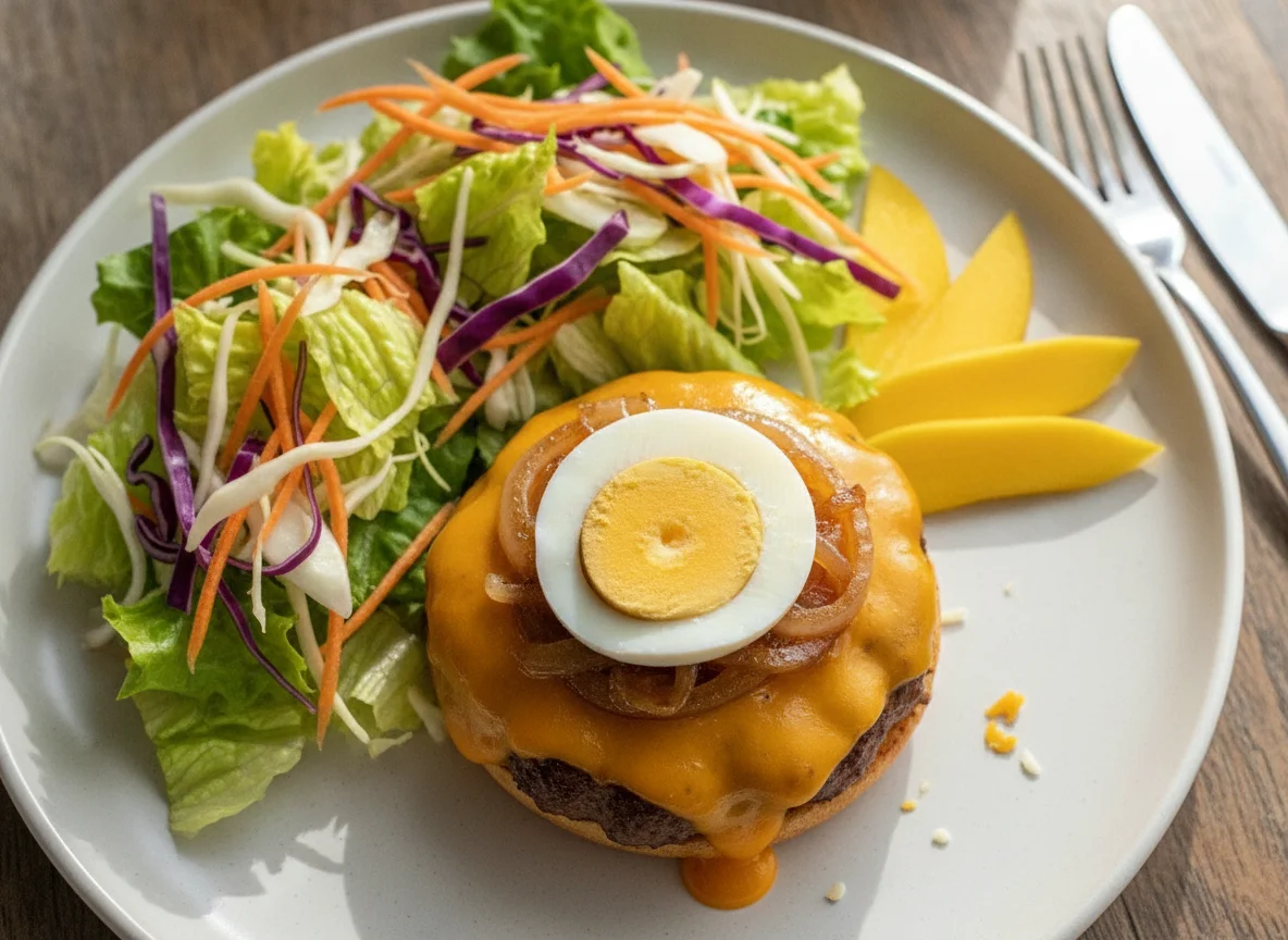 Hambúrguer com queijo e salada mista photo
