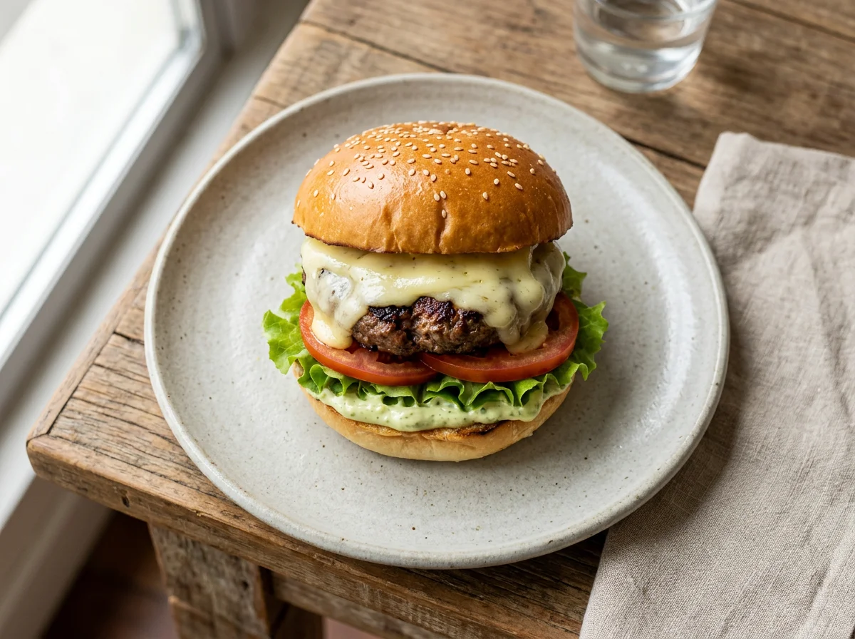 Hambúrguer com queijo e vegetais photo