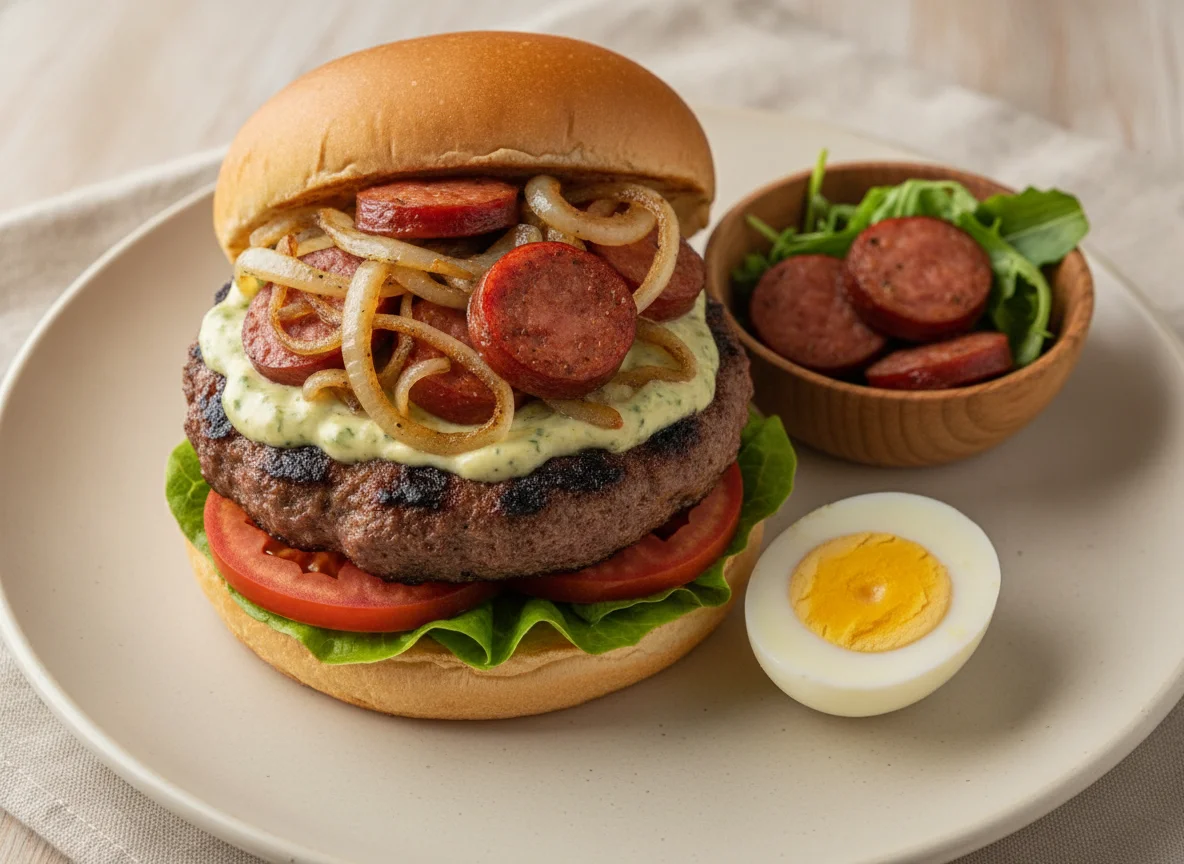 Hambúrguer com salada e calabresa photo