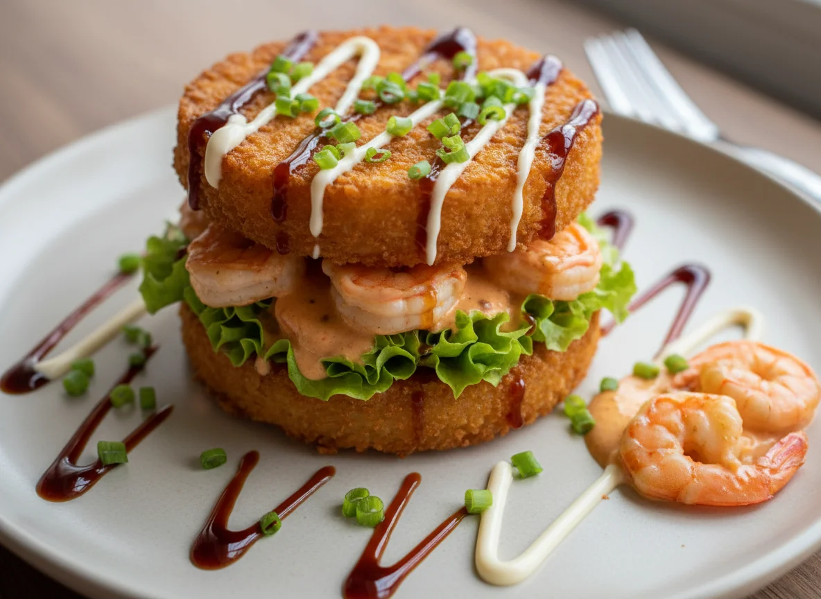 Hambúrguer de Arroz Frito com Camarão photo