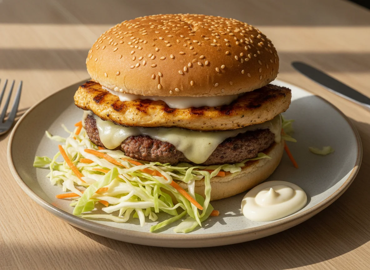 Hambúrguer de frango e carne de vaca com salada de legumes photo