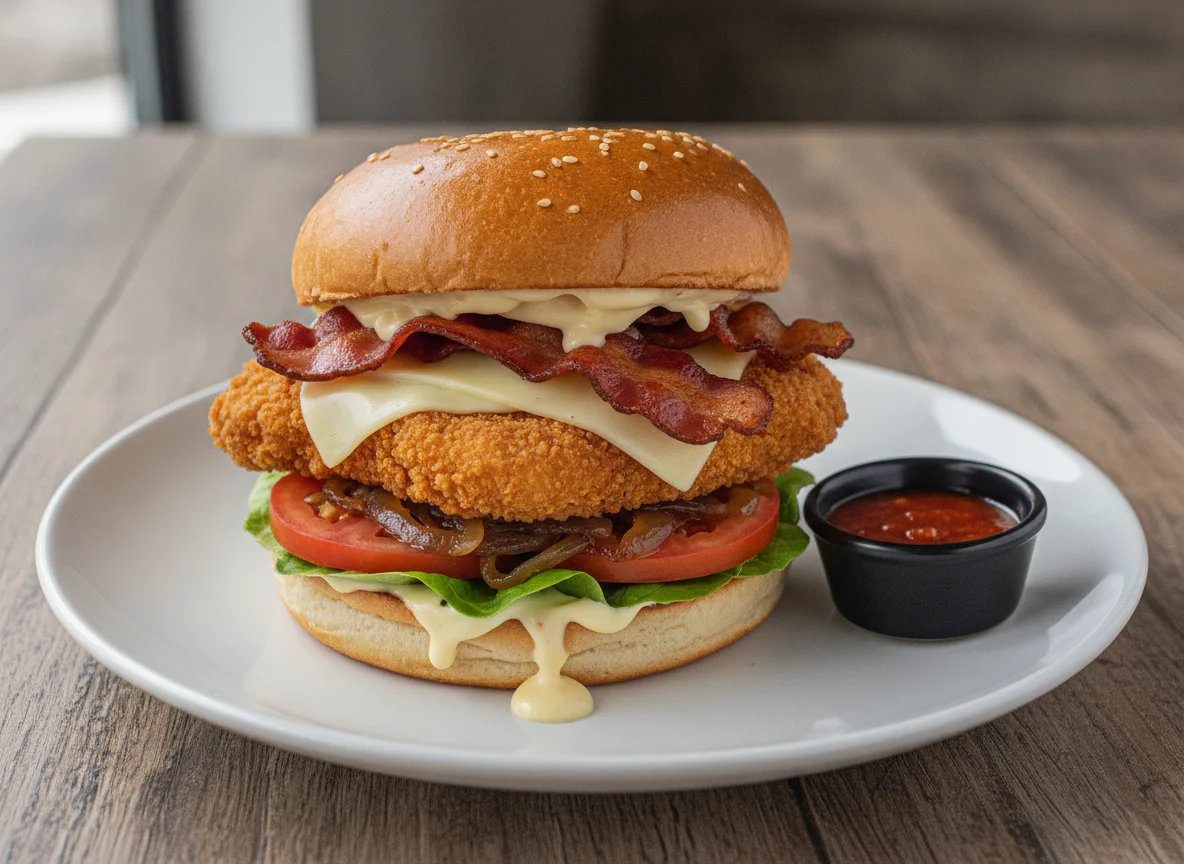 Hambúrguer de Frango Empanado com Bacon photo