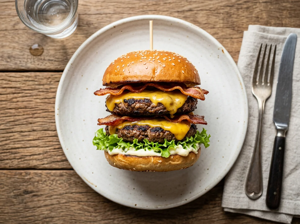 Hambúrguer duplo com queijo e bacon photo