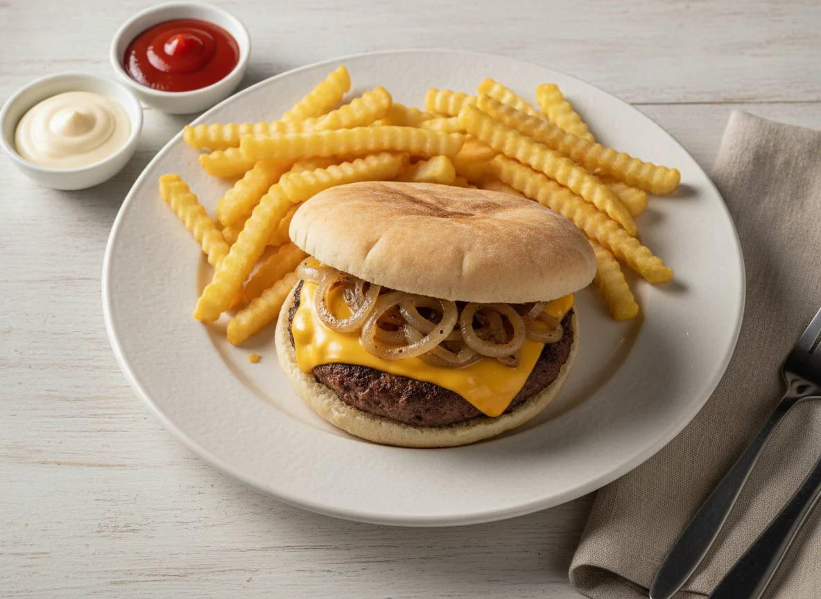 Hambúrguer no pão sírio com batatas fritas photo